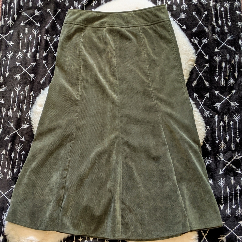 Olive Green Corduroy Long Skirt Women's 8